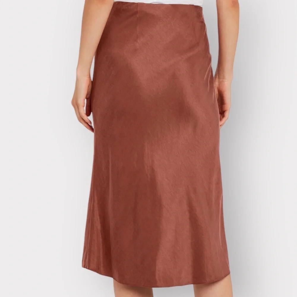 INTERMIX Misha Washed Rust Orange Satin Midi Skirt (Sz 2)